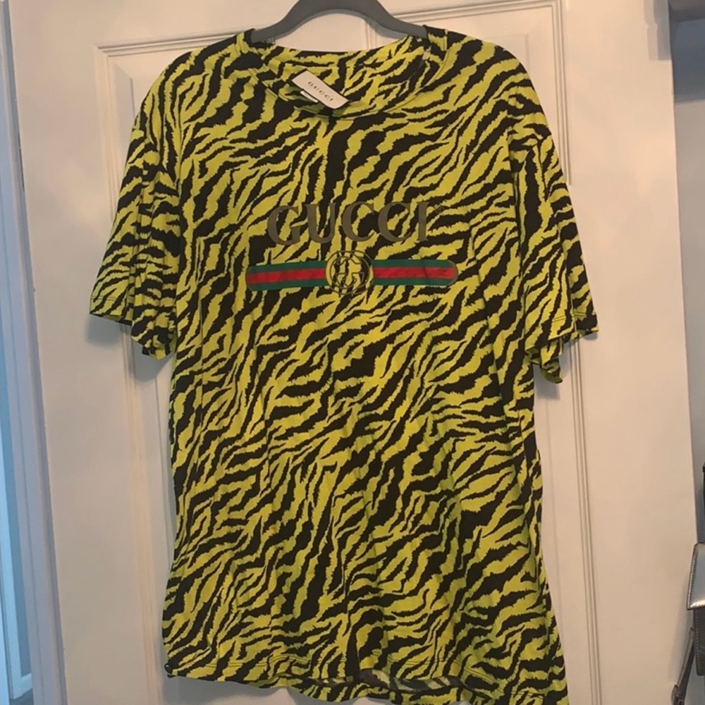 Gucci Neon Yellow and Black Patterned Top